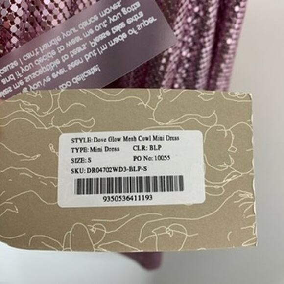 Meshki Glomesh Cowl Mini Dress Blush Pink Diamante Womens New Small - Picture 15 of 16